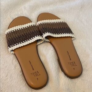 Time and Tru Brown and White Crochet Sandals